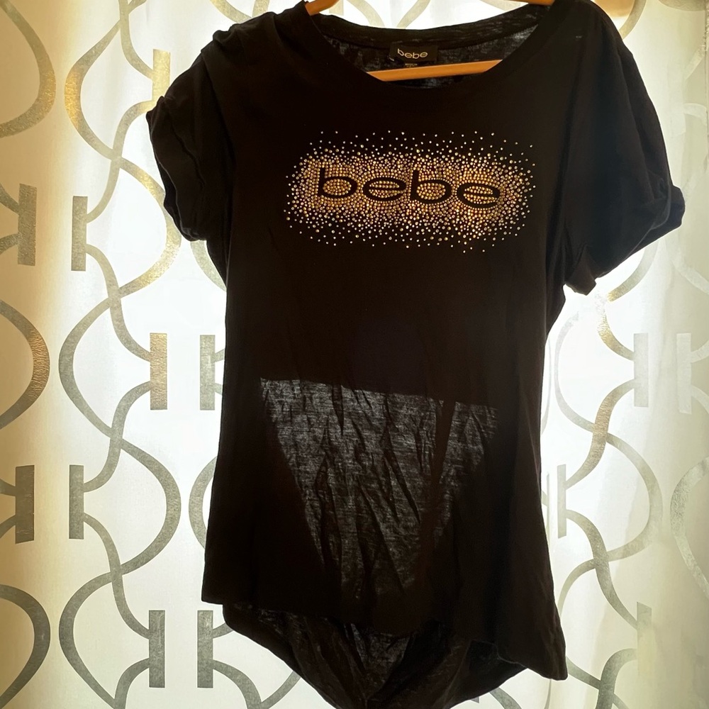 Bebe Black T-Shirt with Gold Logo